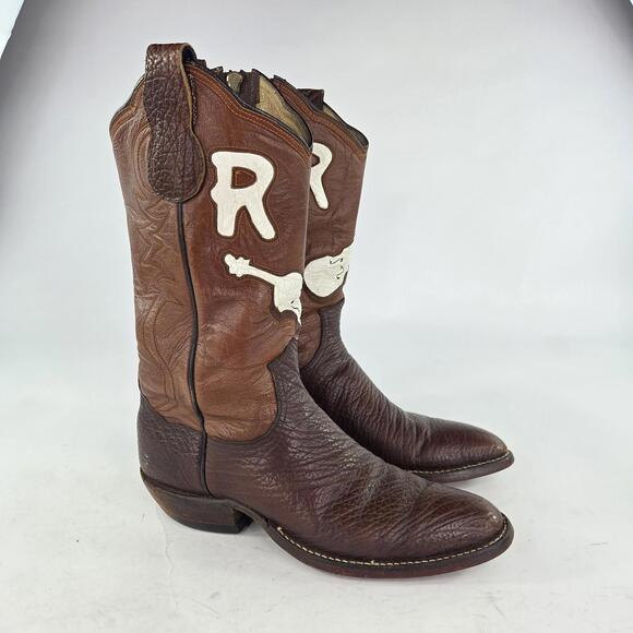 VTG Great Western Custom Boot Two-Tone Leather Boot US 9 Men Side Zip Cowboy - Picture 5 of 15